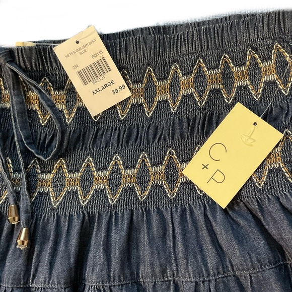 Cactus + Pearl Midi Skirt XXL in Slate Blue 100% Cotton Soft Smocked Denim Look - Picture 6 of 16